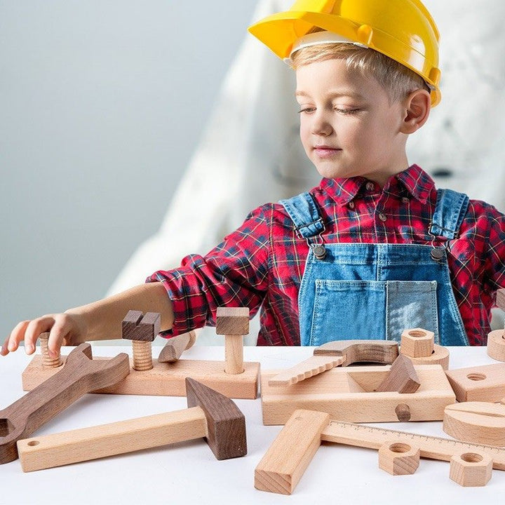 Montessori Wooden Tool Set for Kids –Pretend Play Construction Kit with Storage Box