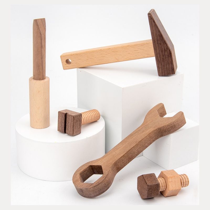 Montessori Wooden Tool Set for Kids –Pretend Play Construction Kit with Storage Box