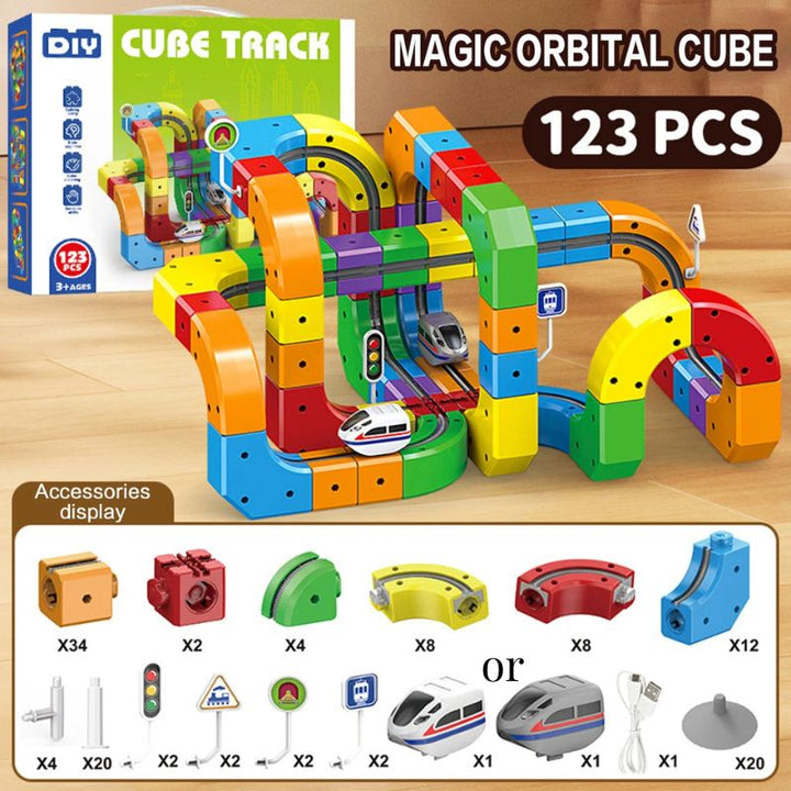 3D Interlocking Train Track Building Set | Free-Form Infinite Loop Orbital Track Play Set 123pc