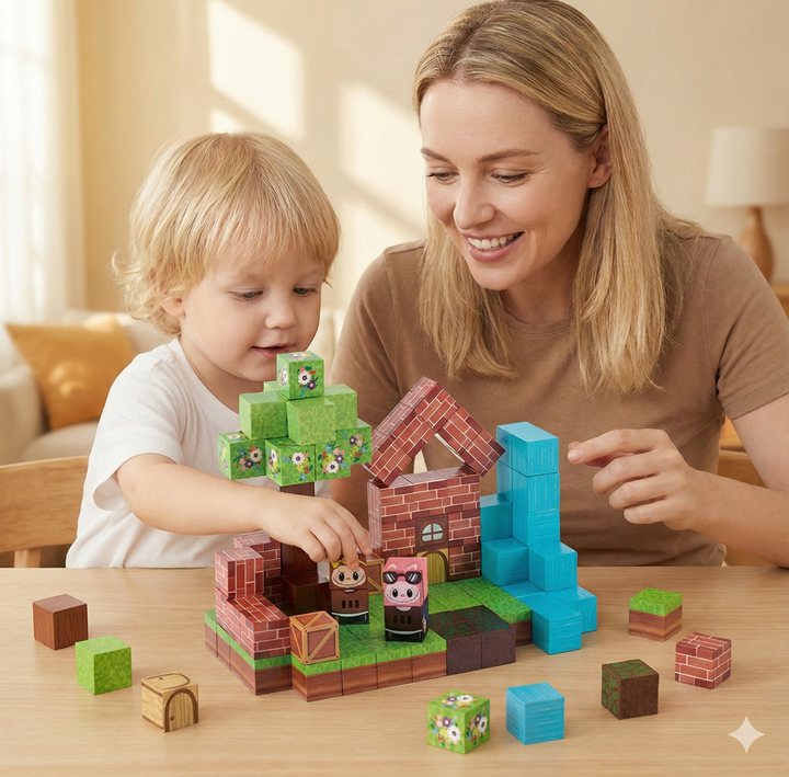 Magnetic Building Cubes Set for Kids – Creative 3D Construction Blocks, Themed Scenes