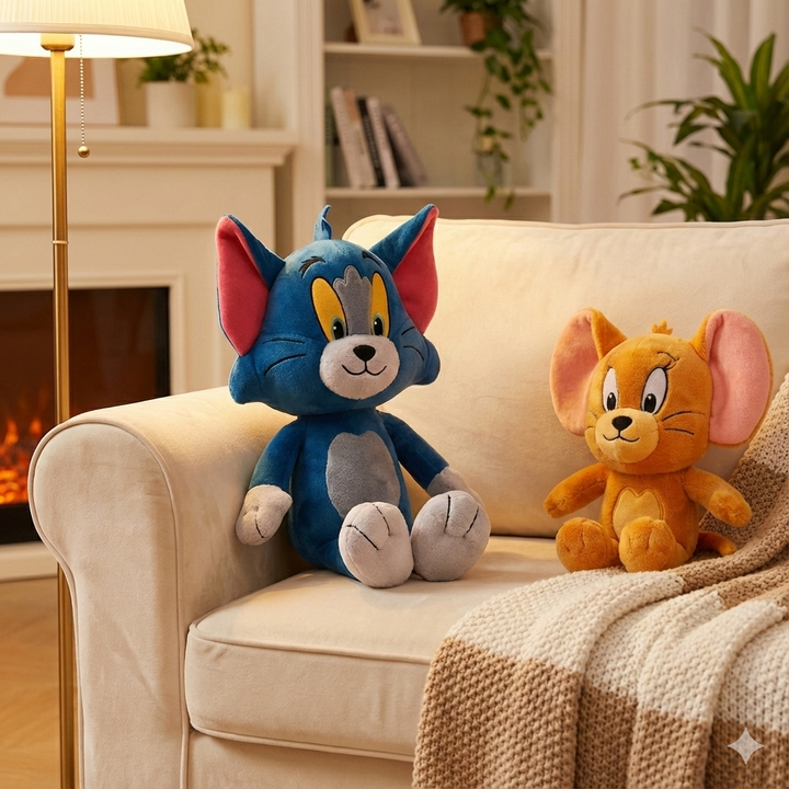Soft Stuffed Cartoon Cat & Mouse Dolls for Kids
