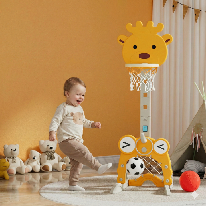 Kids Adjustable Basketball Hoop Set with Soccer, Golf, Ring Toss & Music Box –  Sports Toy