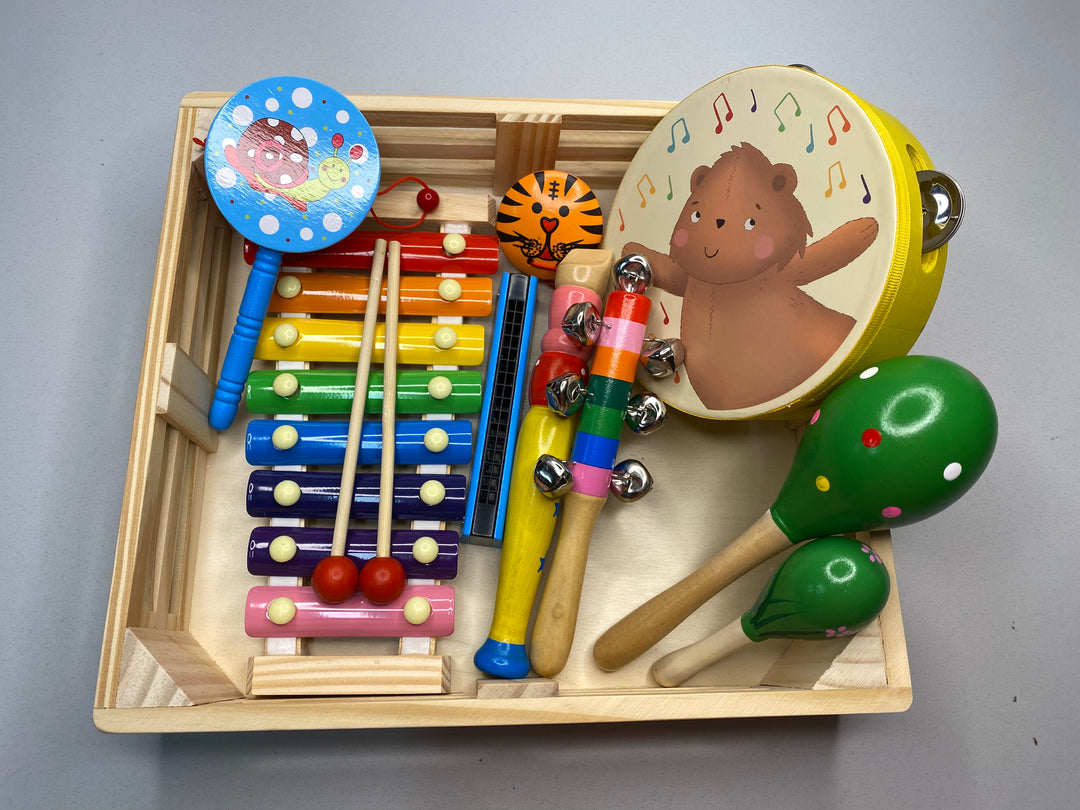 Wooden Musical Instruments Set in Crate