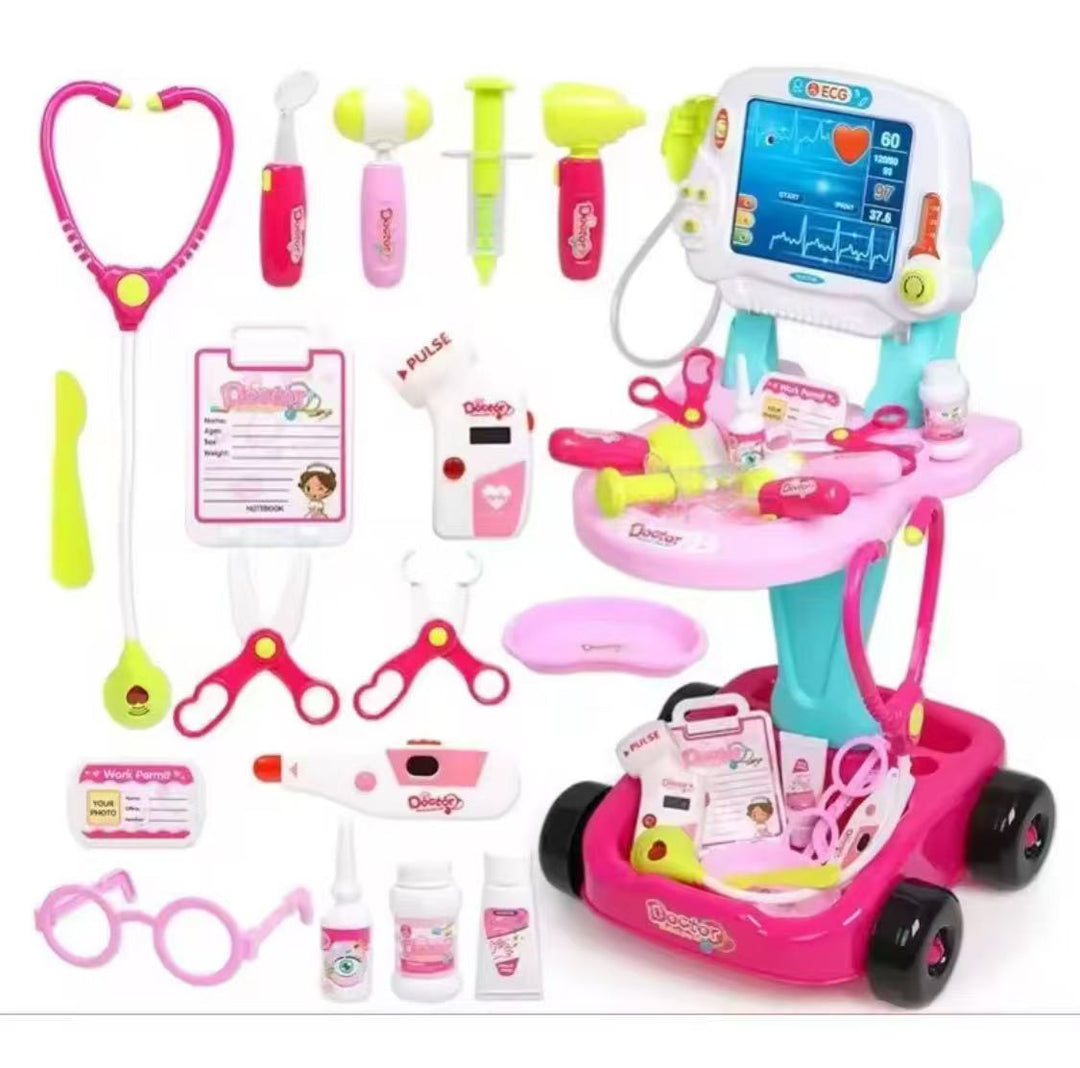 Kids Doctor Medical Cart Play Set with ECG Monitor & Light-Up Tools Pretend Play Doctor Kit
