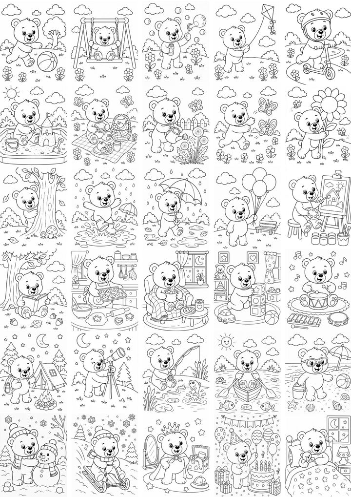 Teddy’s Happy Play Colouring Book | Printable Kids Colouring Pages PDF
