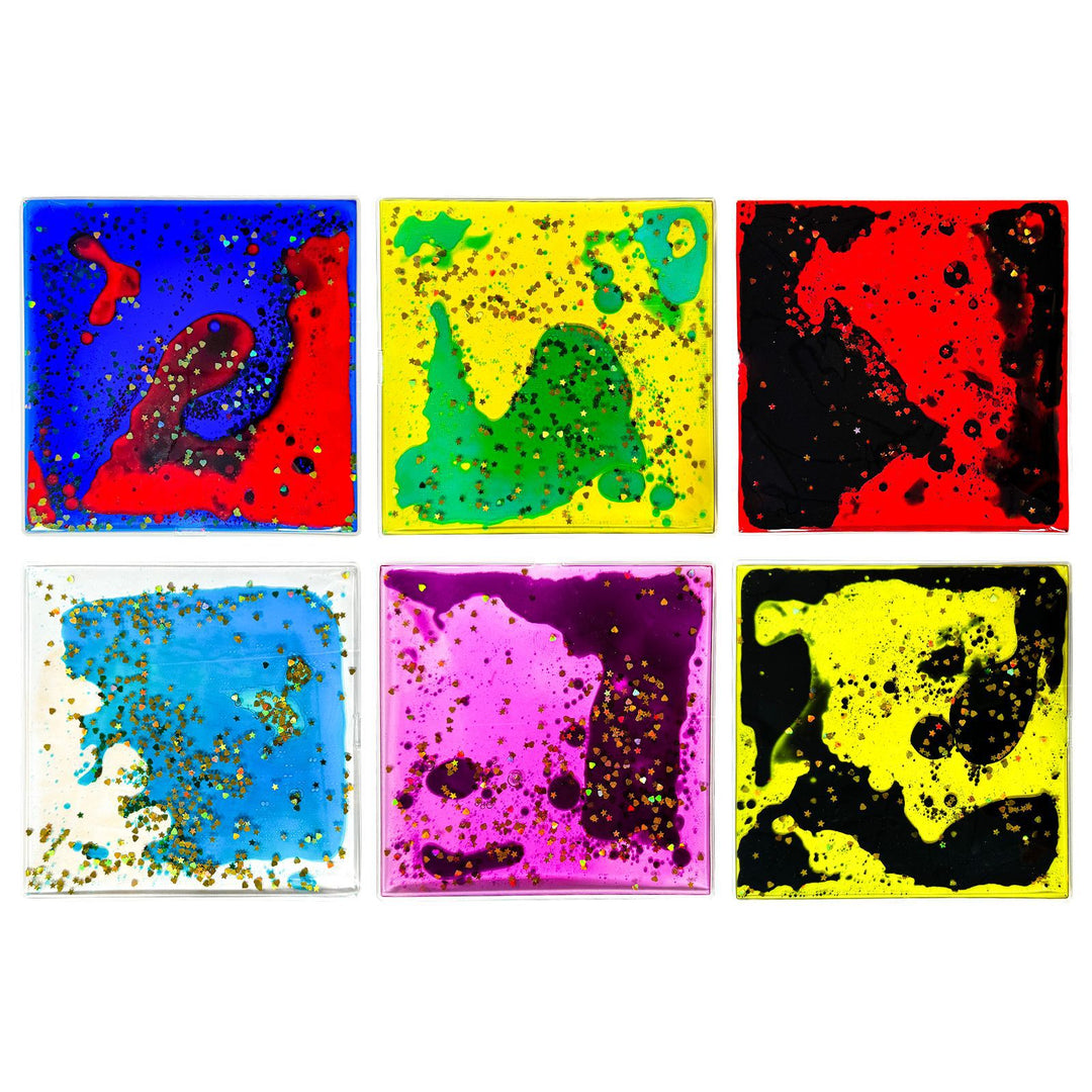 Liquid Sensory Fidget Pads – Squishy Glitter Gel Tiles (6pc / 12pc Sets)