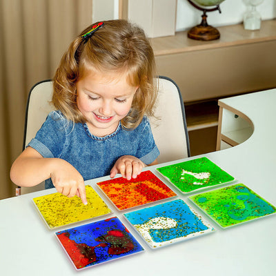 Liquid Sensory Fidget Pads – Squishy Glitter Gel Tiles (6pc / 12pc Sets)