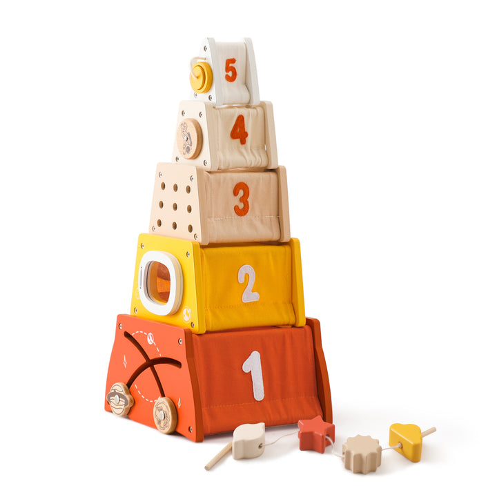 Interactive Montessori Wooden Stacking and Nesting Blocks Pyramid Toy