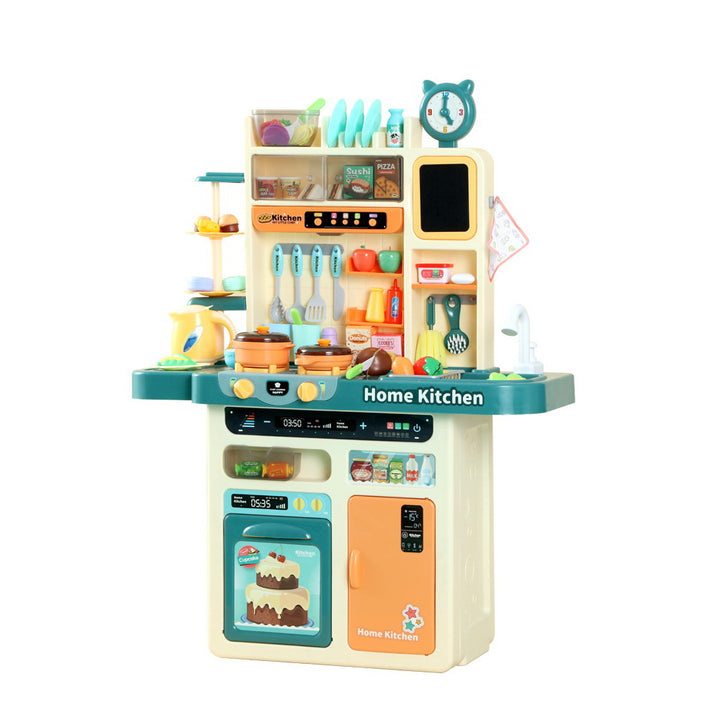 Kids Kitchen Play Set with Stove, Sink, Oven, Clock & Accessories Play Kitchen with Lights, Sounds & Running Water