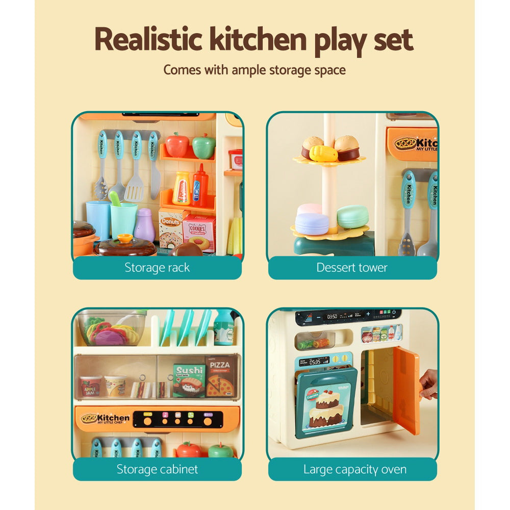Kids Kitchen Play Set with Stove, Sink, Oven, Clock & Accessories Play Kitchen with Lights, Sounds & Running Water