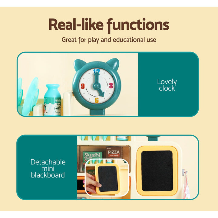 Kids Kitchen Play Set with Stove, Sink, Oven, Clock & Accessories Play Kitchen with Lights, Sounds & Running Water