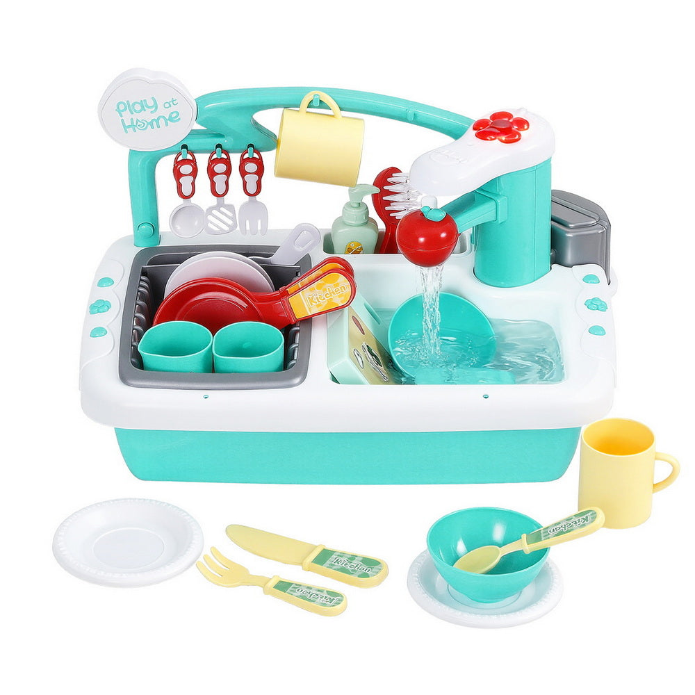 Montessori Pretend Kitchen Sink Playset - Interactive Toy with Automatic Water Cycle System