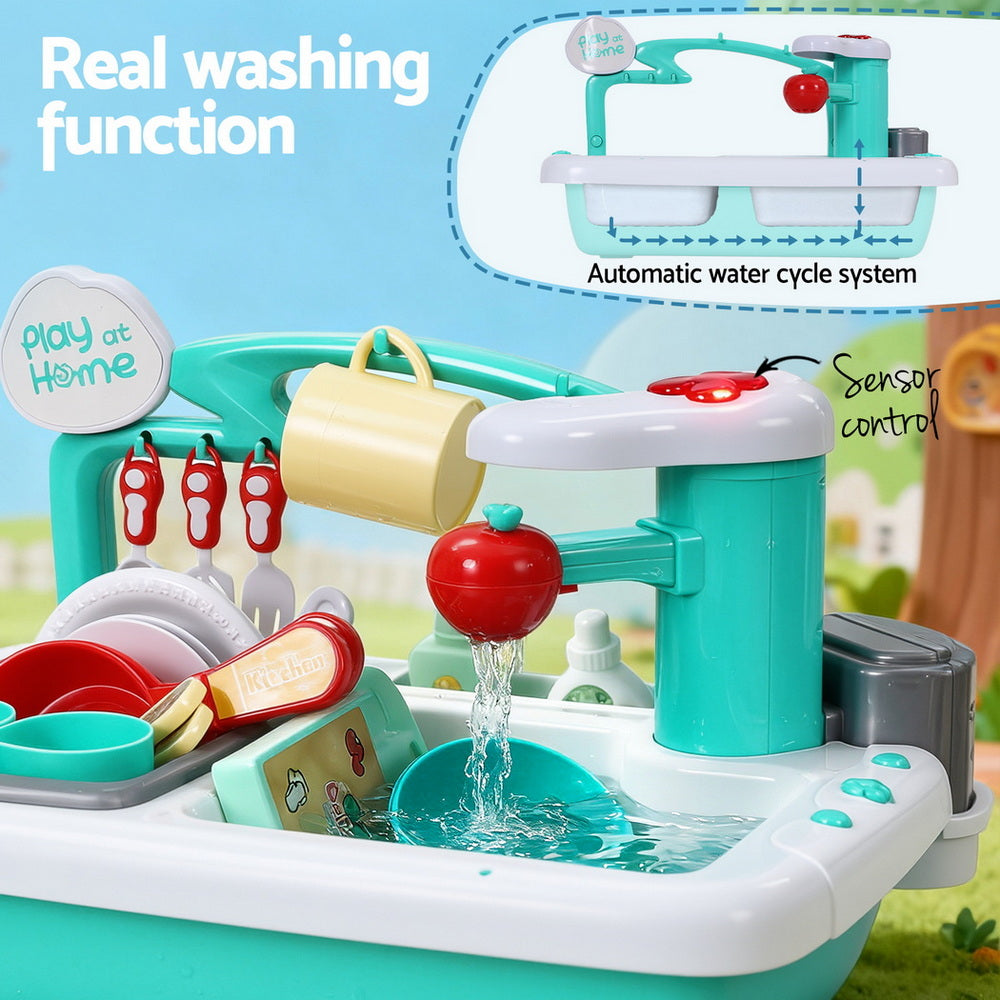 Montessori Pretend Kitchen Sink Playset - Interactive Toy with Automatic Water Cycle System