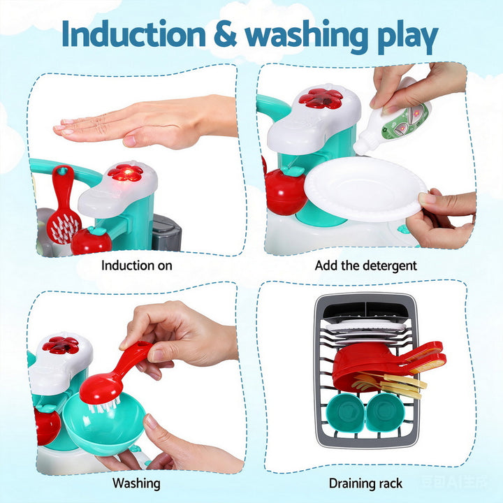 Montessori Pretend Kitchen Sink Playset - Interactive Toy with Automatic Water Cycle System