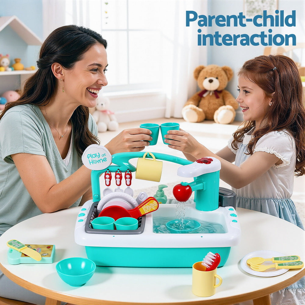 Montessori Pretend Kitchen Sink Playset - Interactive Toy with Automatic Water Cycle System