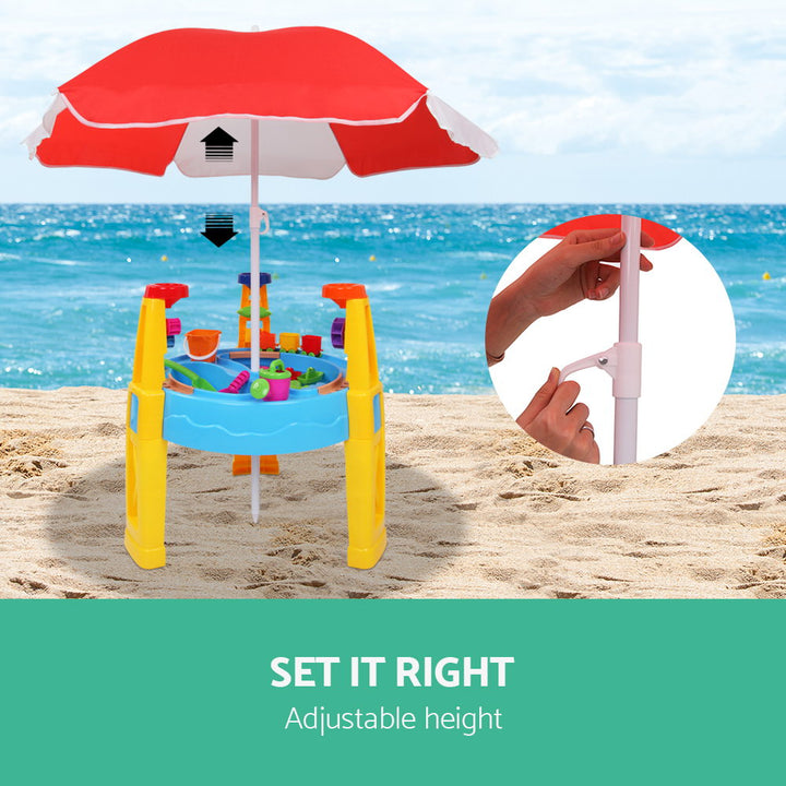 Kids Sand and Water Play Table Set with Umbrella – 26pcs Outdoor Activity Toy for Toddlers