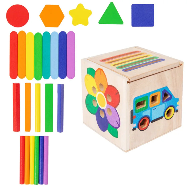 5-in-1 Wooden Sorting Activity Cube – Montessori Colour Match &amp; Fine Motor Toy Box
