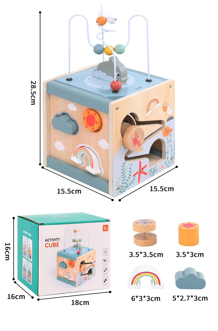 Ocean Theme Wooden Activity Cube for Toddlers