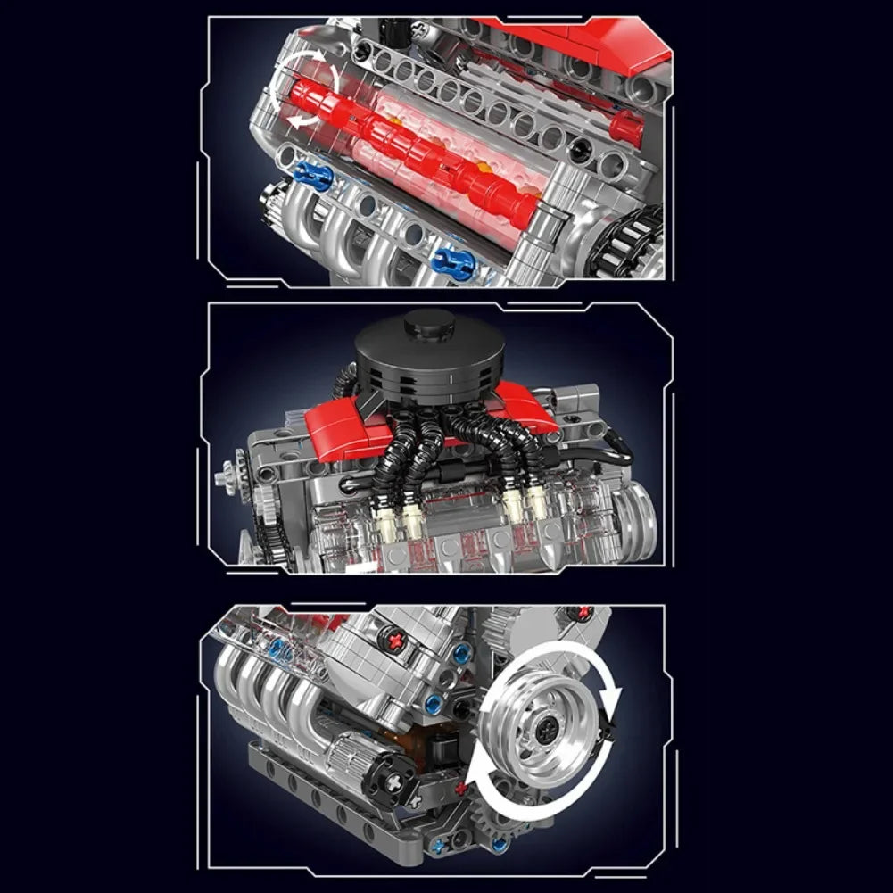 V8 Engine Motorised Building Block Model Kit – 487PCS – busyboard.com.au