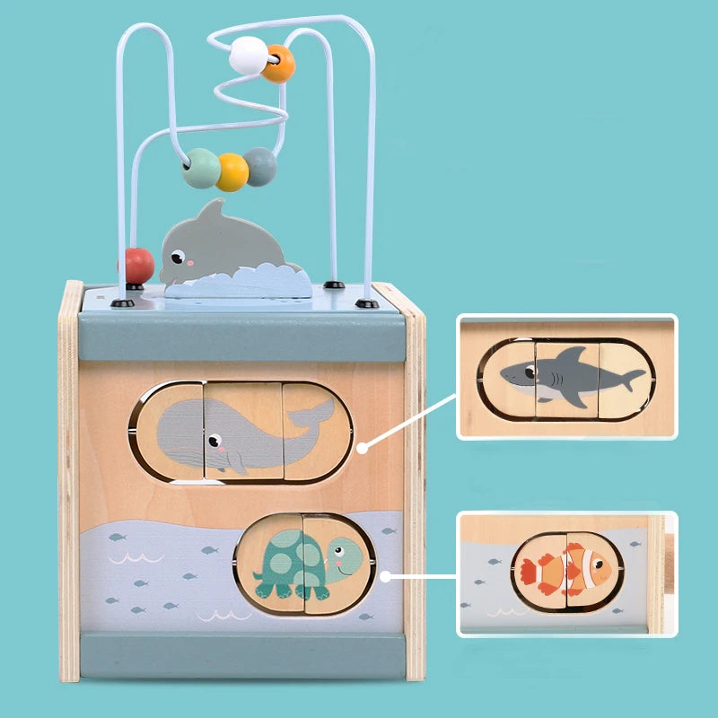 Ocean Theme Wooden Activity Cube for Toddlers