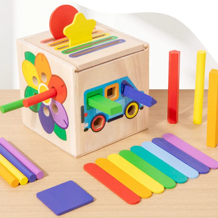5-in-1 Wooden Sorting Activity Cube – Montessori Colour Match &amp; Fine Motor Toy Box