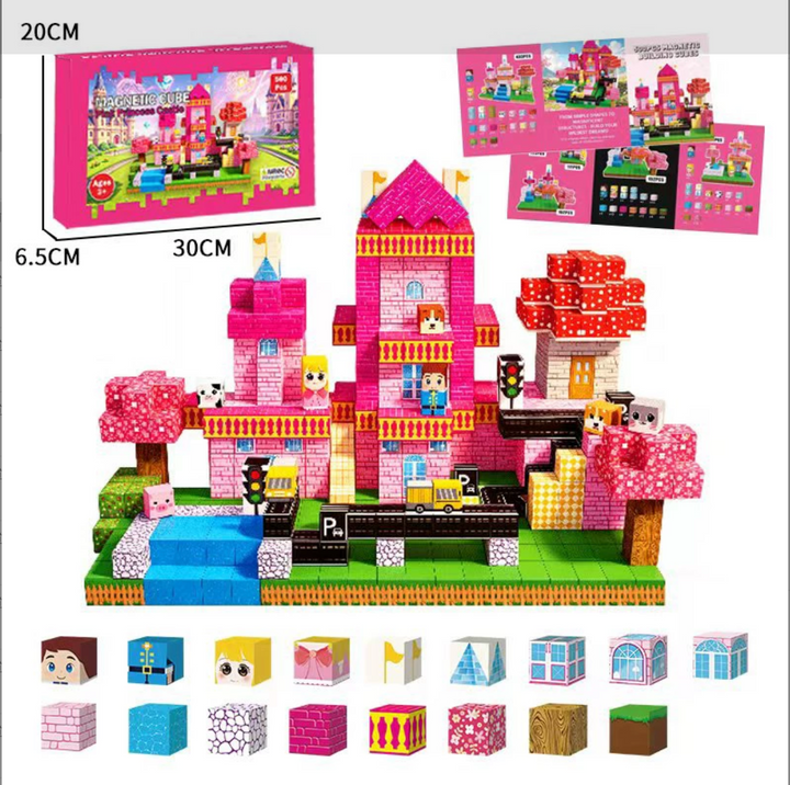 500PCS Magnetic Building Cubes for Girls – Pixel Castle Minecraft Style Construction Blocks