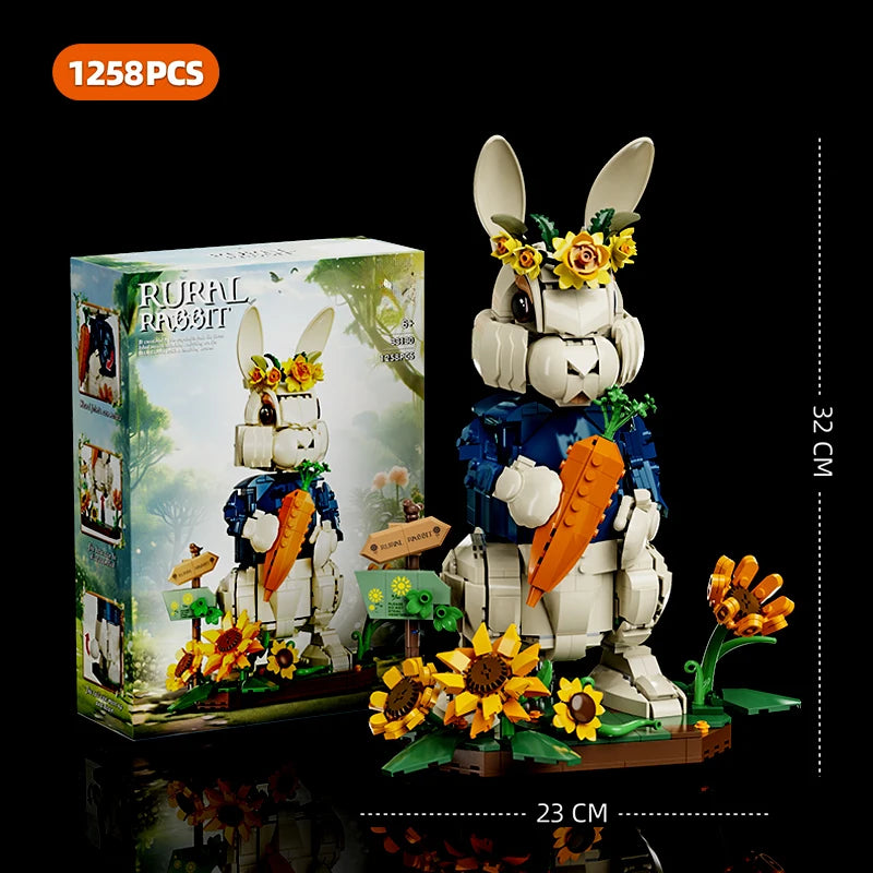 Rabbit Garden Building Block Model Kit – 1258PCS Decorative Bunny Display