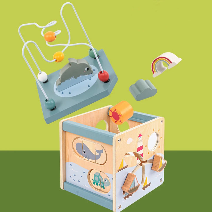 Ocean Theme Wooden Activity Cube for Toddlers