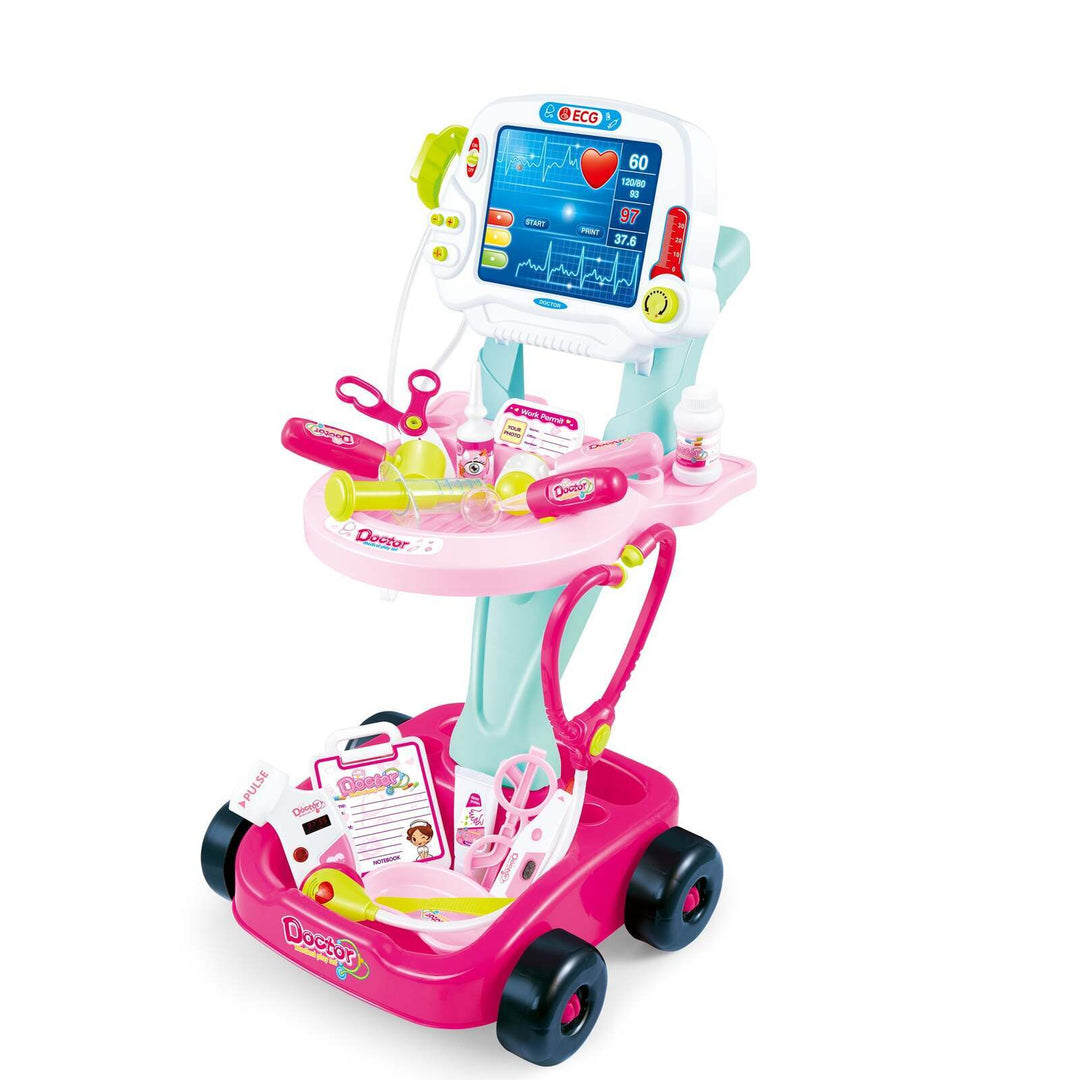 Kids Doctor Medical Cart Play Set with ECG Monitor & Light-Up Tools Pretend Play Doctor Kit