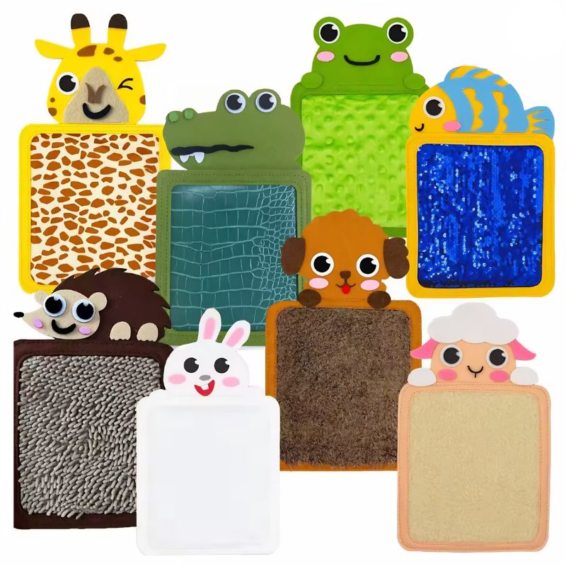Animal texture sensory pads with eight touch-and-feel designs for toddlers exploring textures and calm play