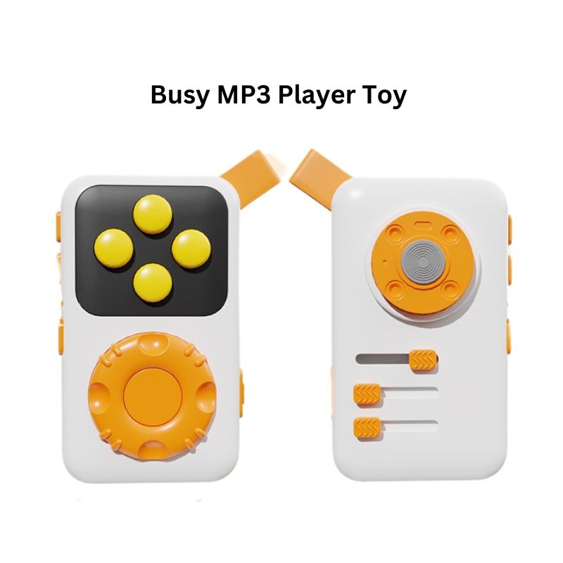 Busy MP3 player imitation toy for toddlers with buttons and dials for pretend play and fine motor skills