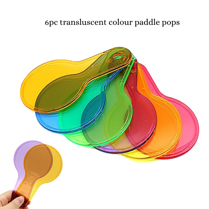 Colour paddle pops set of six translucent paddles for kids mixing and exploring primary and secondary colours