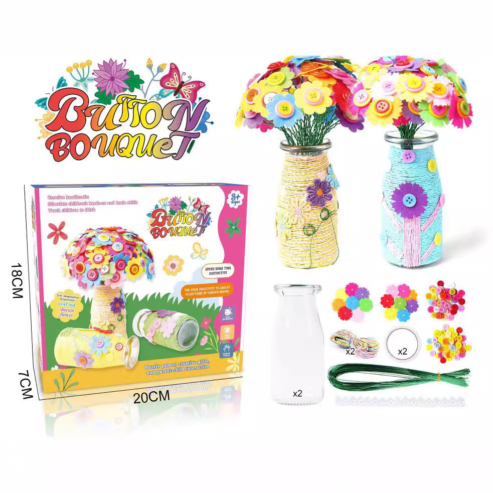 DIY button and felt bouquet craft kit for kids making colourful felt flowers and creative arrangements