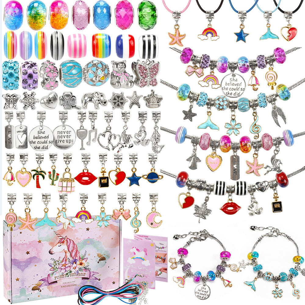 DIY charm bracelet and necklace making kit for girls with beads and charms for creative jewellery craft