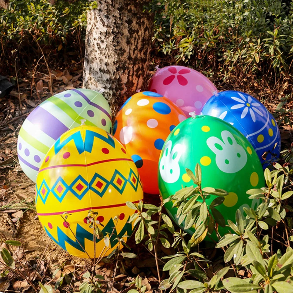 Six-pack of large inflatable Easter eggs with colourful designs for festive party, yard and egg hunt displays