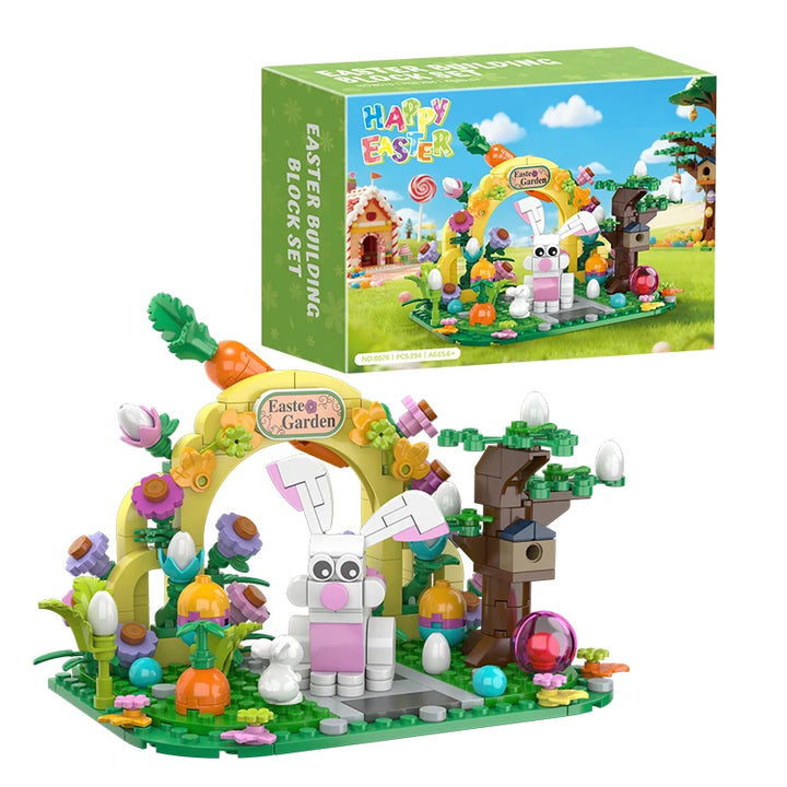 294-piece Easter garden bunny building block set with flowers and eggs for kids to build and display