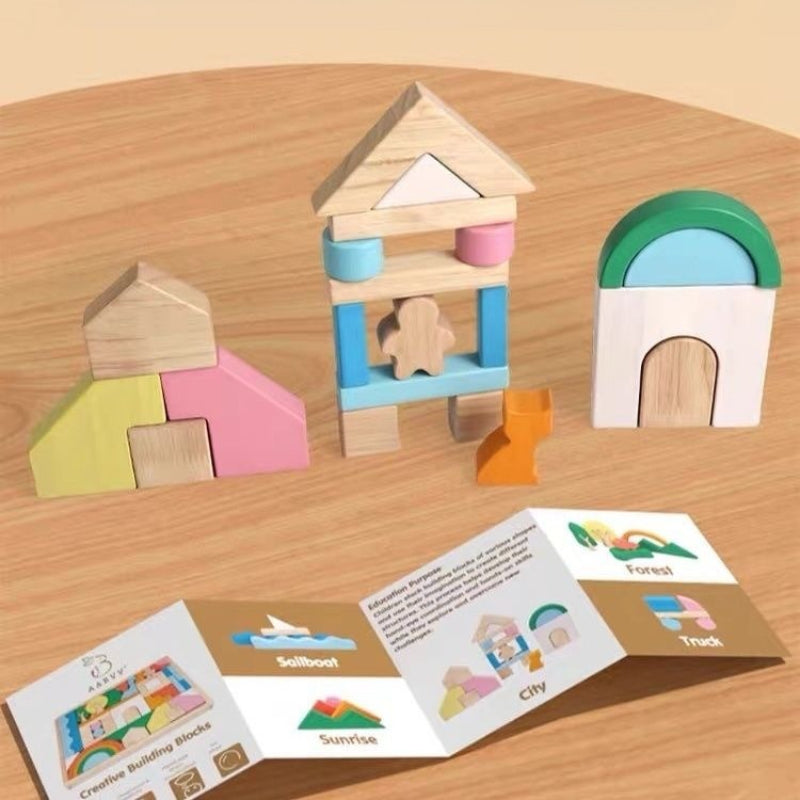 Wooden Creative Building Blocks Set – Montessori Open-Ended Puzzle &amp; Stacking Toy 46pc