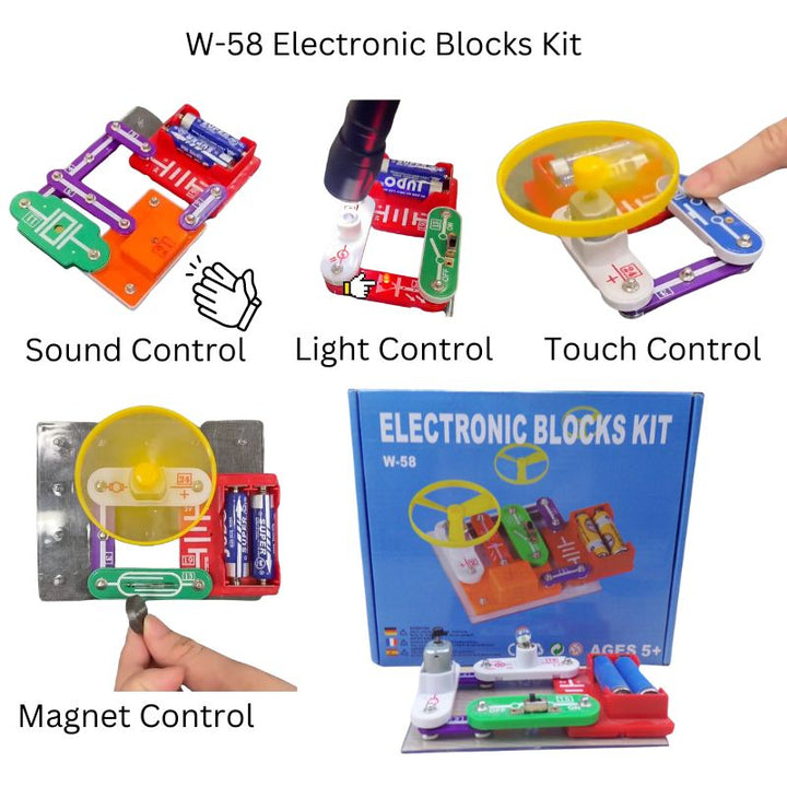 W-58 electronic blocks kit for kids aged 5 and up building circuits and exploring electricity through play