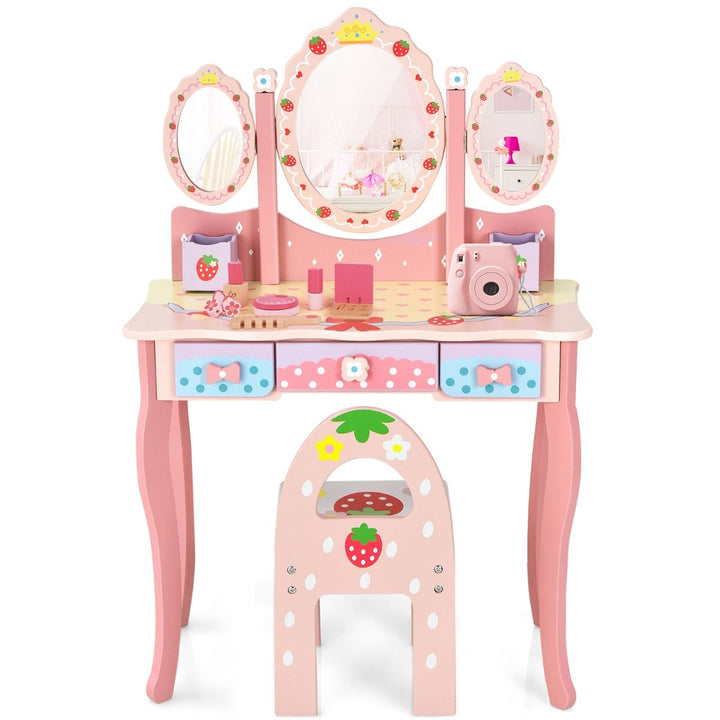 Kids Vanity Table and Chair Set – Wooden Makeup & Writing Desk