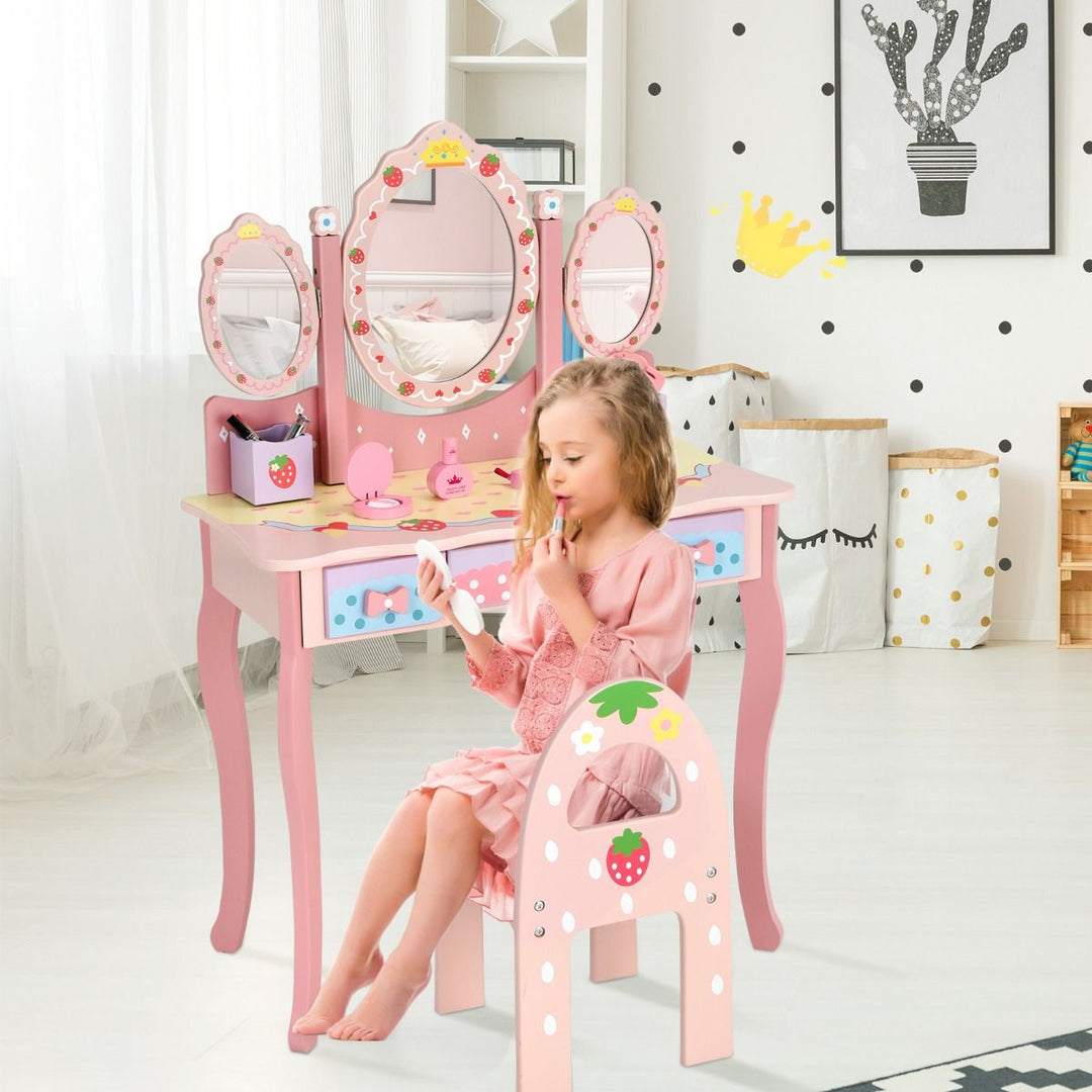 Kids Vanity Table and Chair Set – Wooden Makeup & Writing Desk