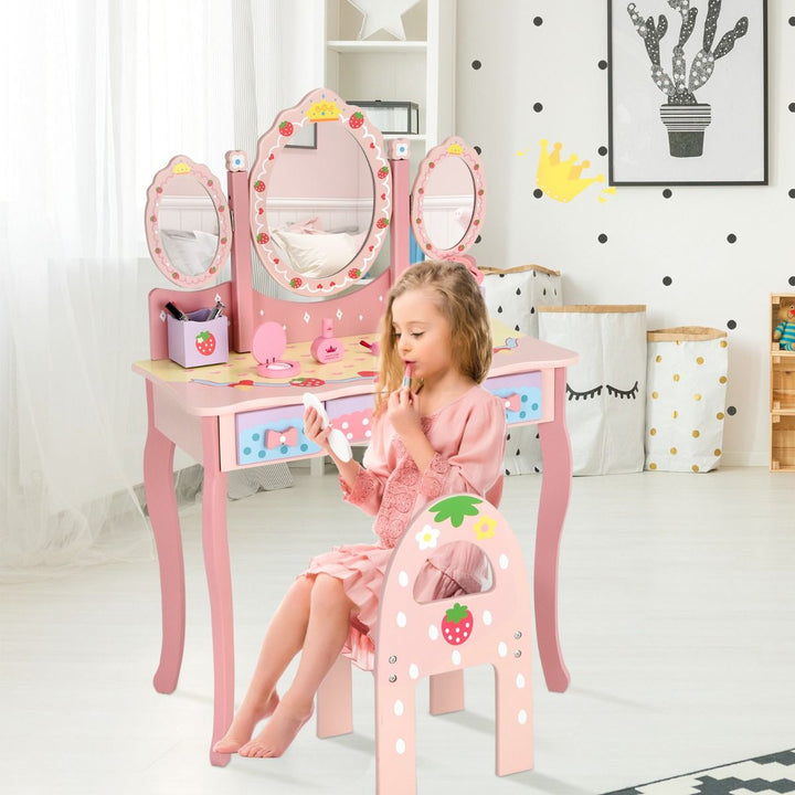 Kids Vanity Table and Chair Set – Wooden Makeup & Writing Desk