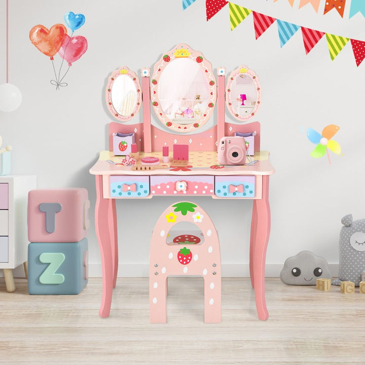 Kids Vanity Table and Chair Set – Wooden Makeup & Writing Desk