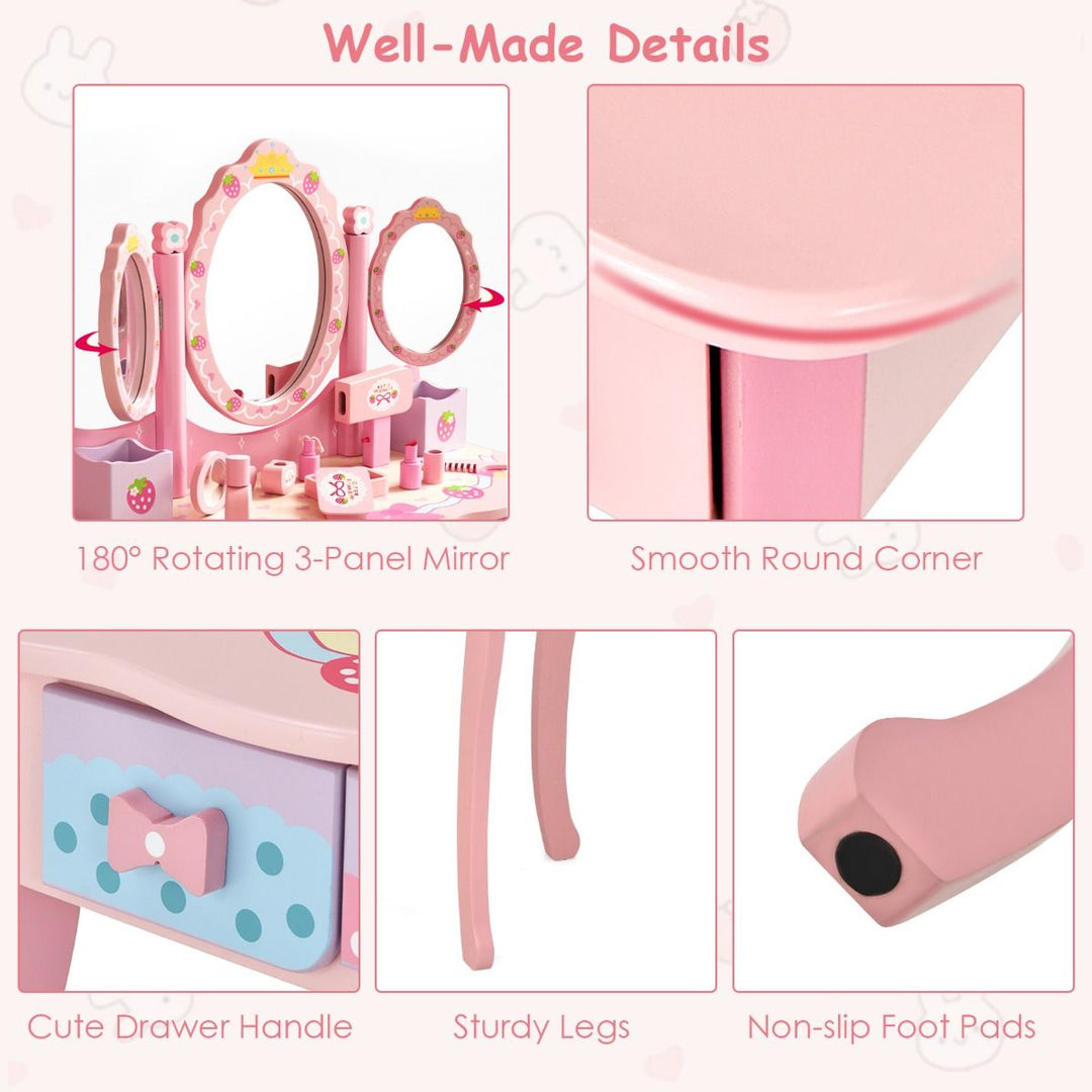 Kids Vanity Table and Chair Set – Wooden Makeup & Writing Desk