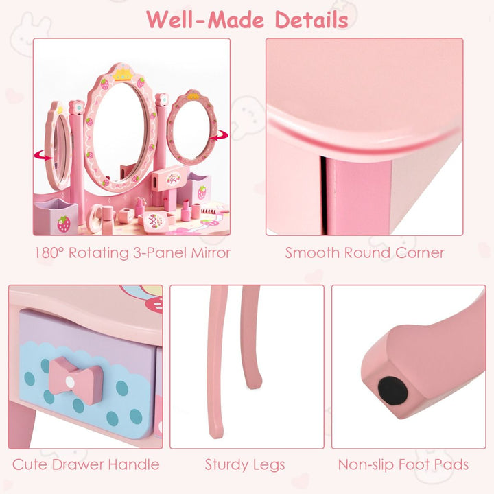 Kids Vanity Table and Chair Set – Wooden Makeup & Writing Desk