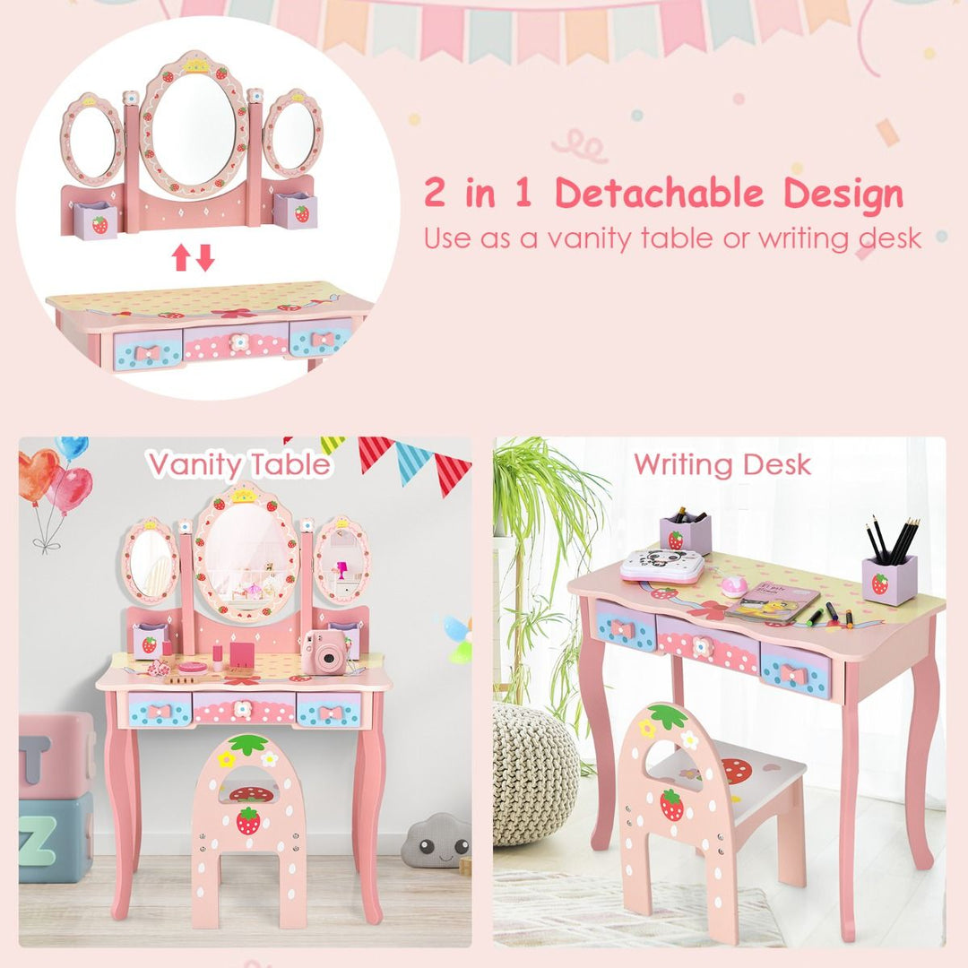 Kids Vanity Table and Chair Set – Wooden Makeup & Writing Desk