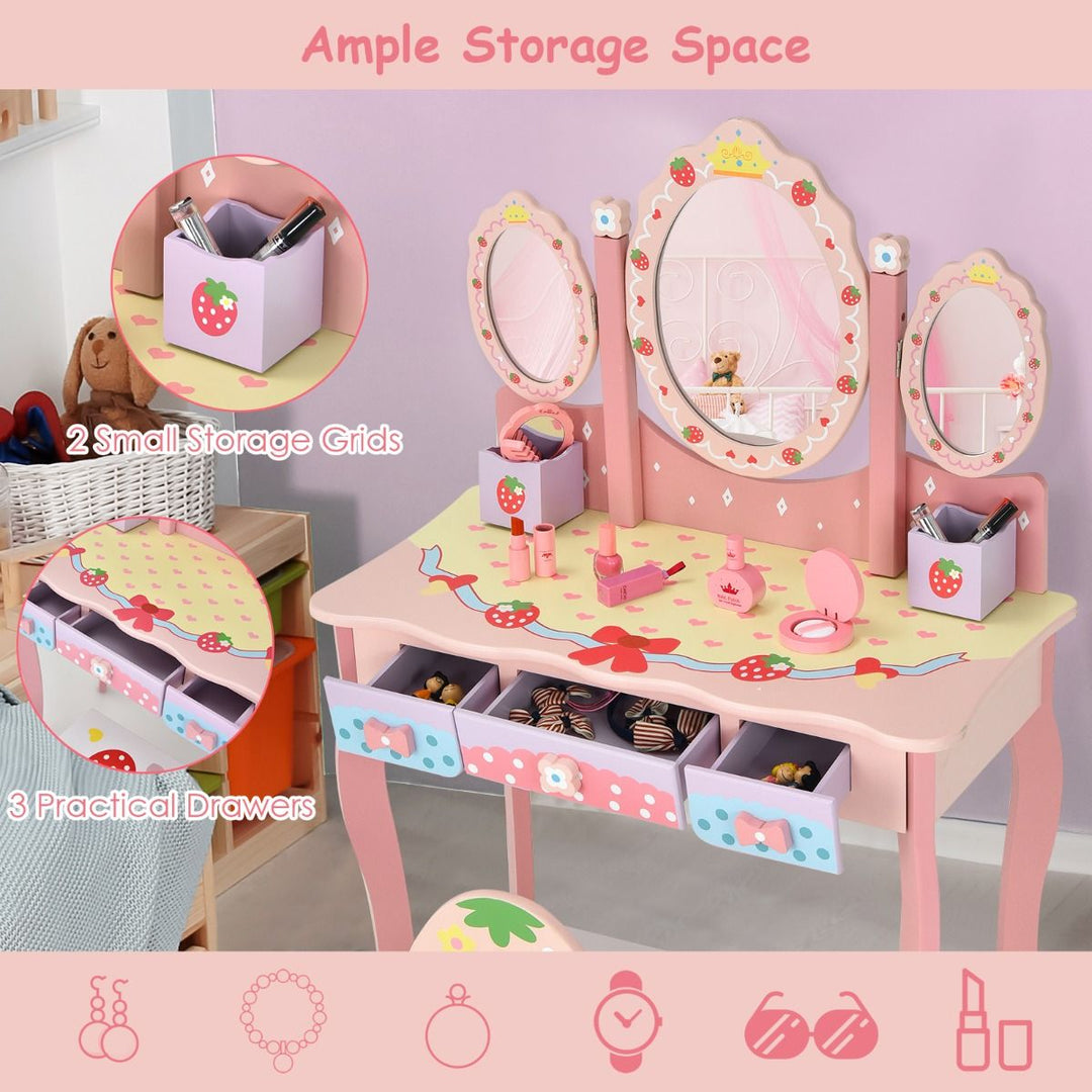 Kids Vanity Table and Chair Set – Wooden Makeup & Writing Desk