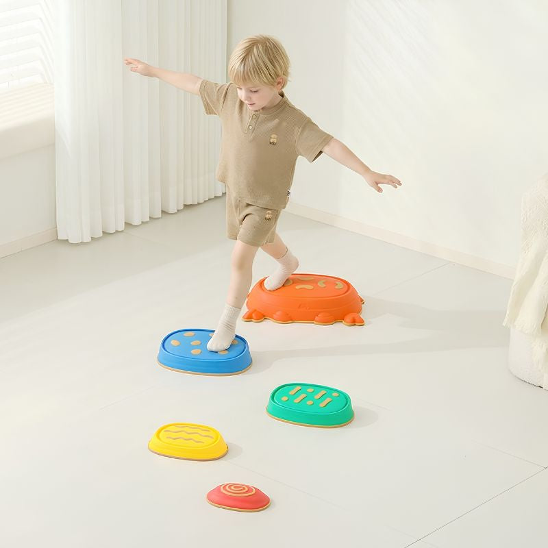 Kids balance stepping stones set with textured crab and classic designs for balance, hopping and active play