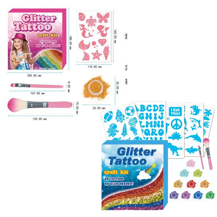 Kids DIY glitter tattoo party craft kit for creating sparkly temporary tattoos at parties and playdates