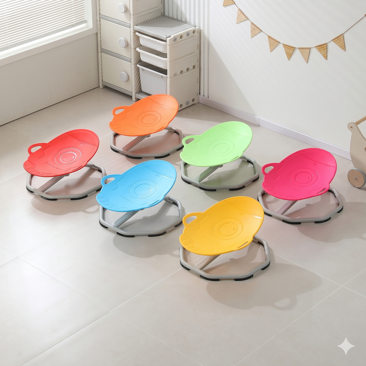 Kids 360-degree spinning sensory chair in an oval rocket design for active movement, focus and balance