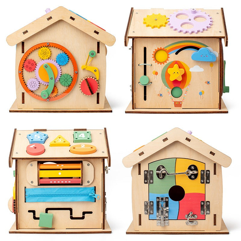 Little Bright busy house wooden activity cube with colourful gears, latches and fine motor toys for toddlers